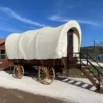 Exterior of covered wagon. picture was taken shortly after the park construction was completed.