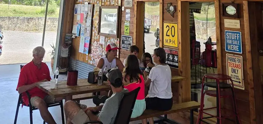 Guests dining at Bent Rim Grill in Leakey, Texas, a popular stop for travelers exploring the Texas Hill Country.